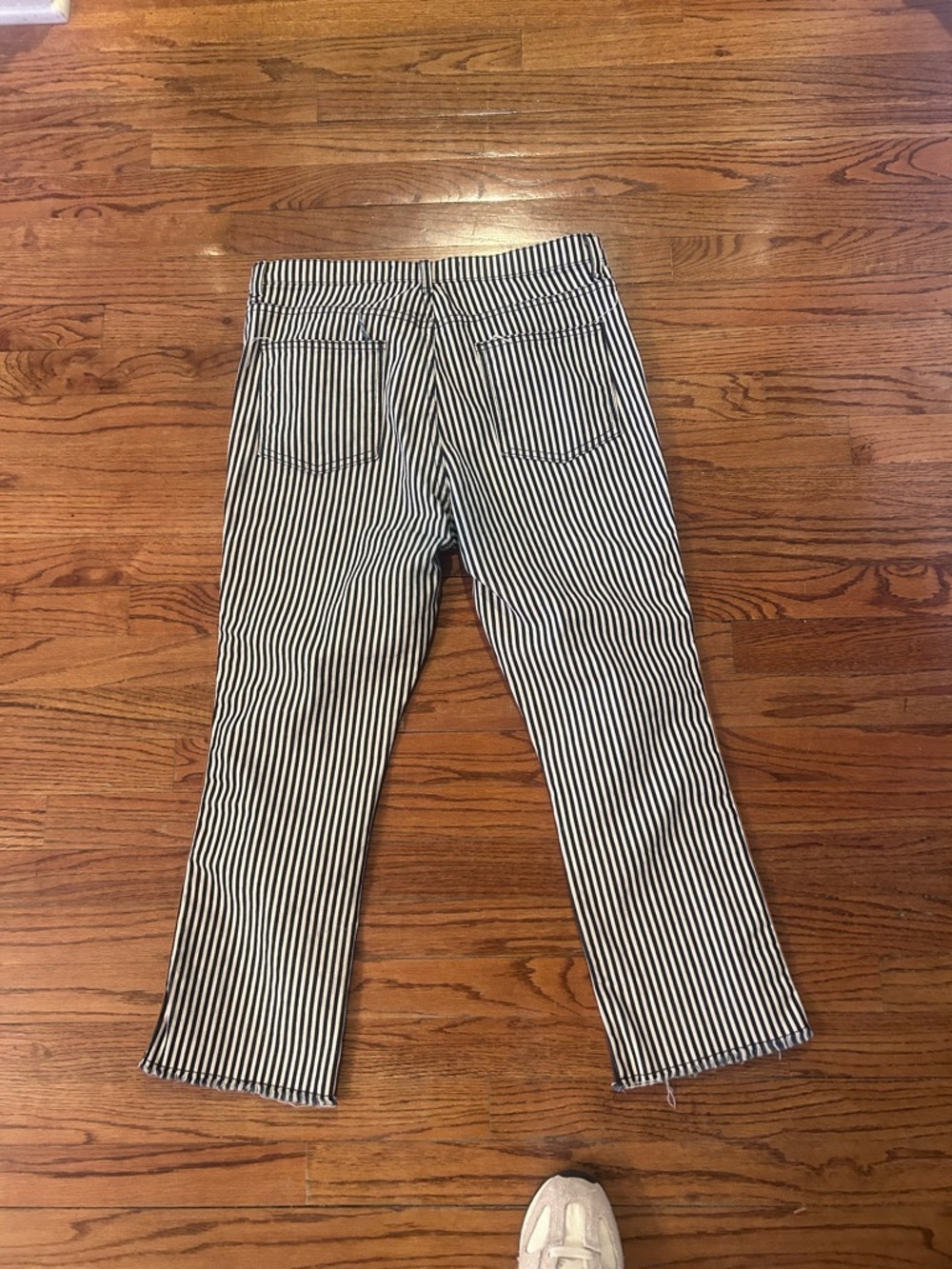 Veronica Beard Black & White Striped Boot Cut Jeans with Brown Side Stripe - Picture 2 of 6